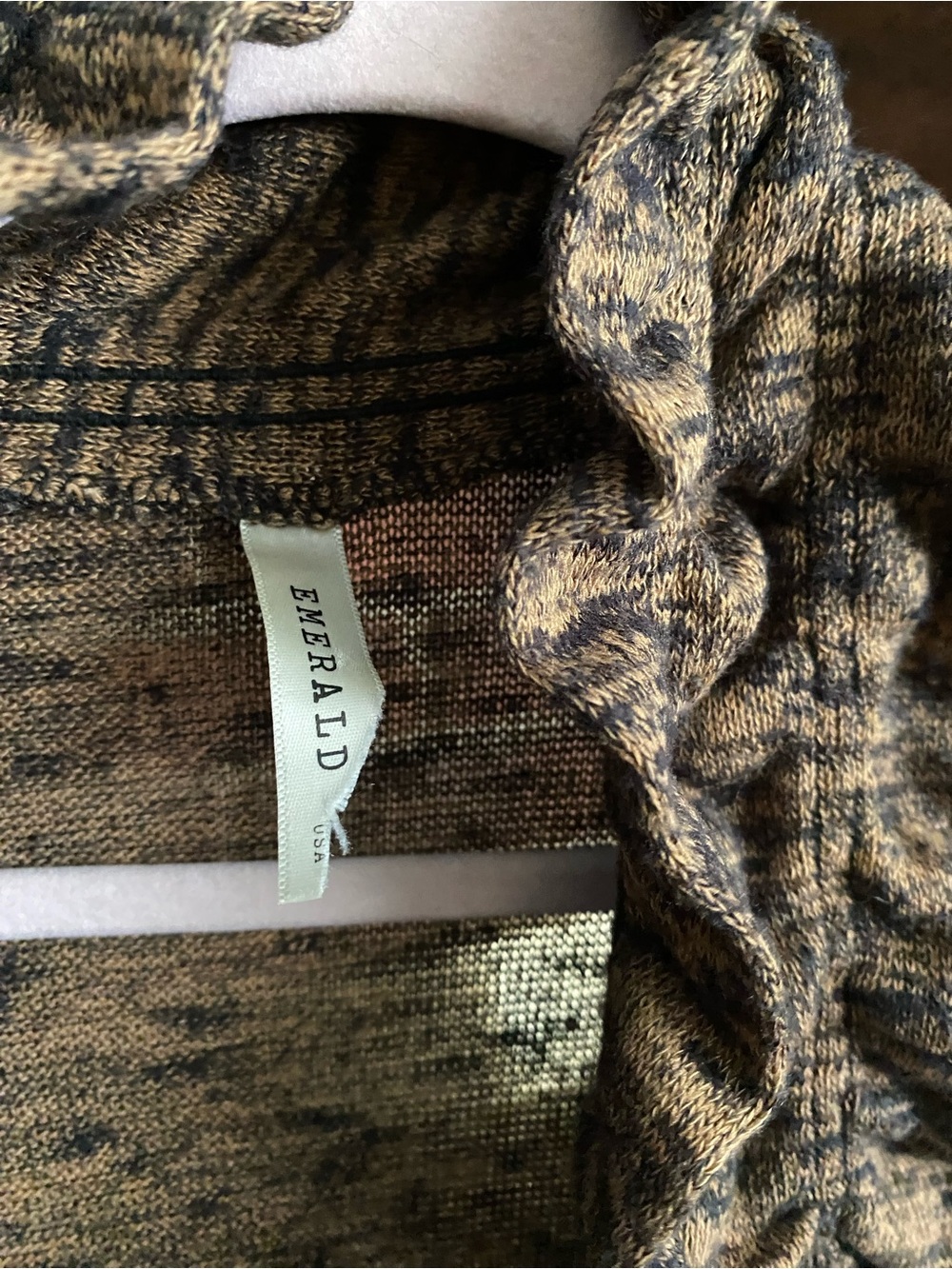 Emerald Brown Ruffle-Front Open Cardigan - Picture 3 of 4